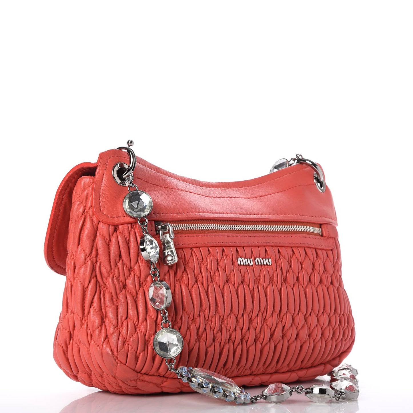 Nappa Matelasse Crystal Flap Clutch Corallo