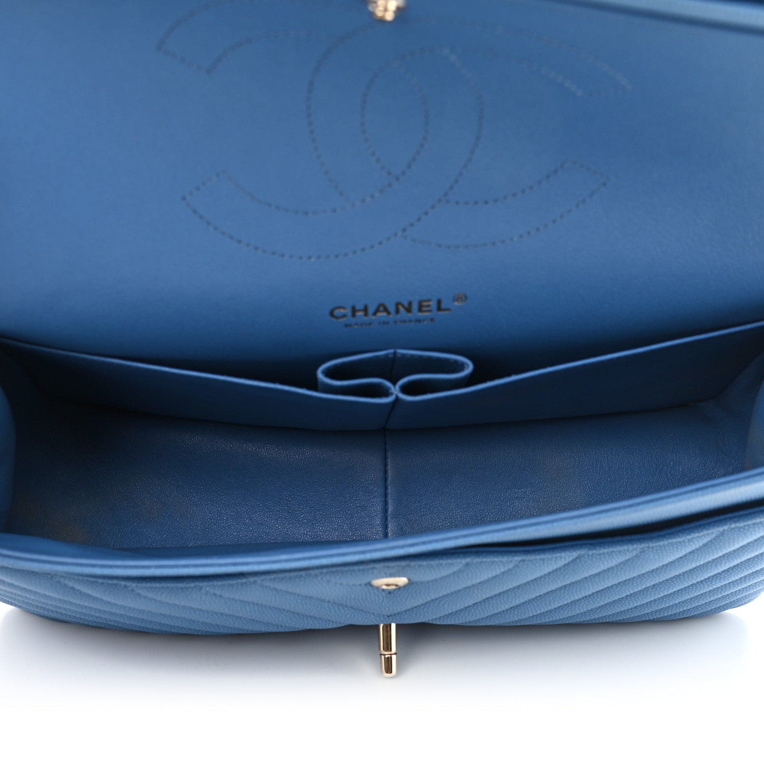 Chanel Caviar Flat Chevron Quilted Jumbo Double Flap Blue 5 of 12