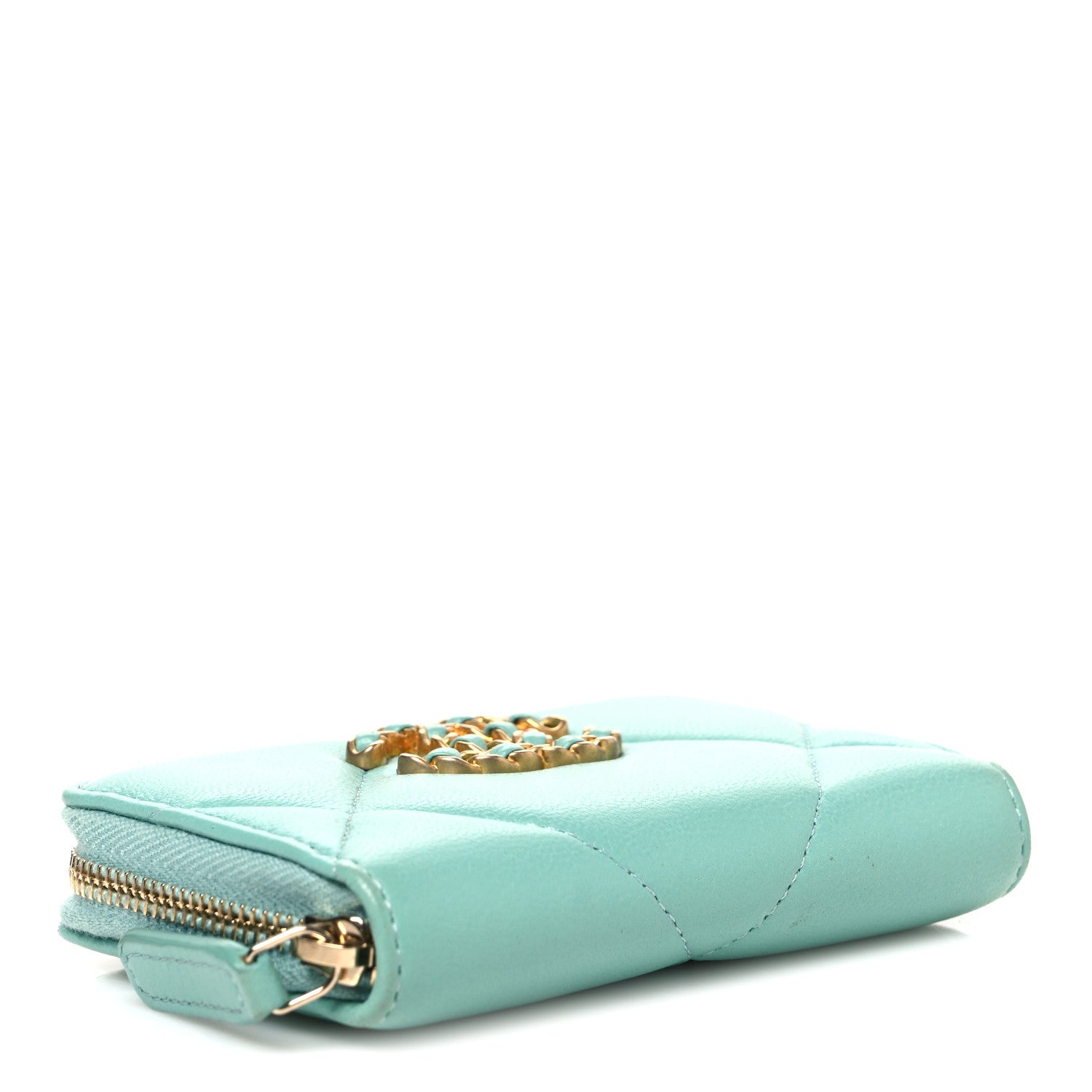 Chanel Lambskin Quilted Chanel 19 Zip Around Coin Purse Wallet Light Green 4 of 8