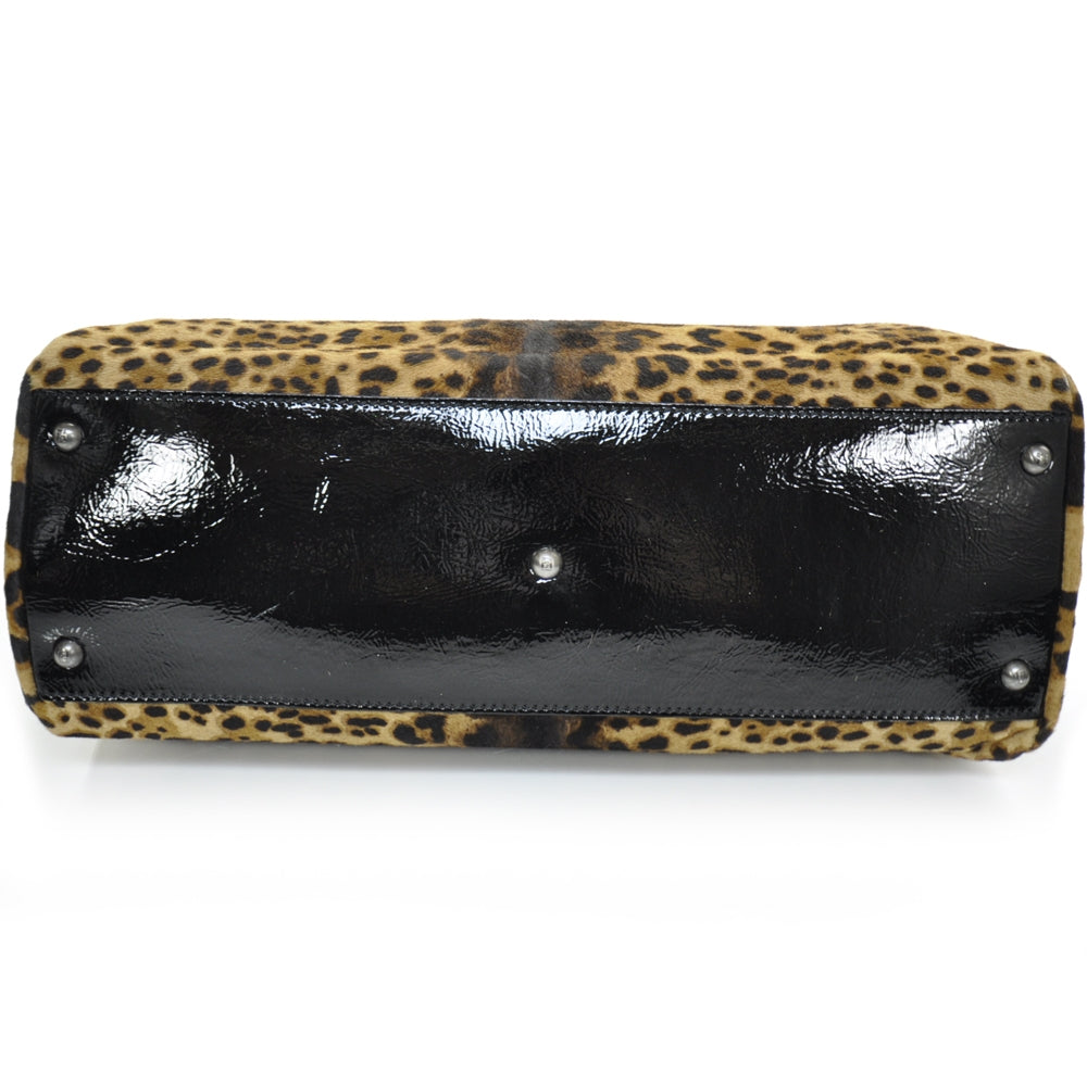 Calf Hair Leopard Print Zucca Large Peekaboo Iconic Satchel Tobacco
