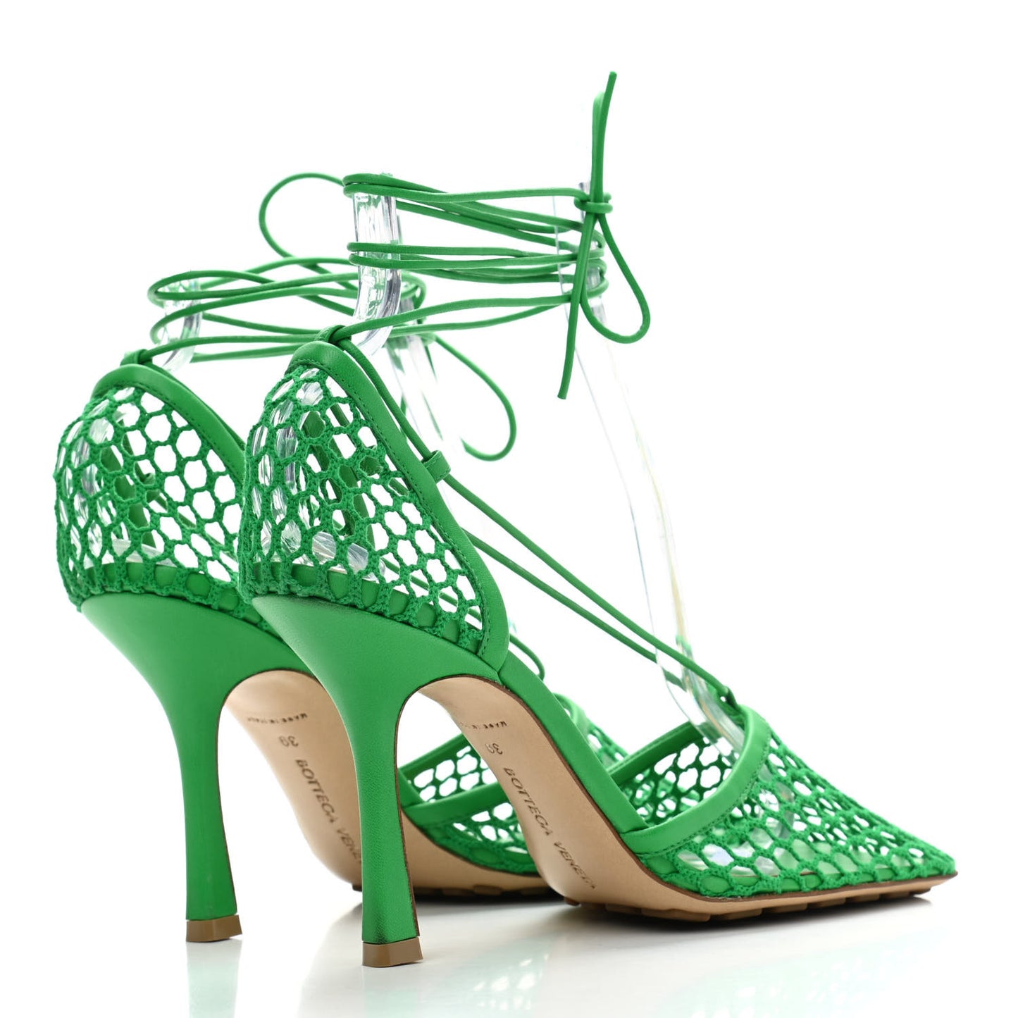 Mesh Nappa Stretch Ankle Tie 90mm Sandals 39 Grass