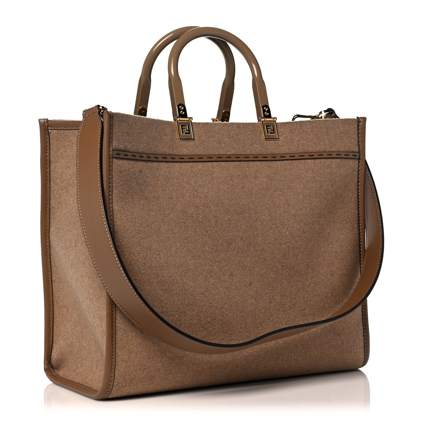 Flannel Vitello King Wool Plexiglass FF Logo Embroidered Medium Fendi Sunshine Shopper Tote Brown