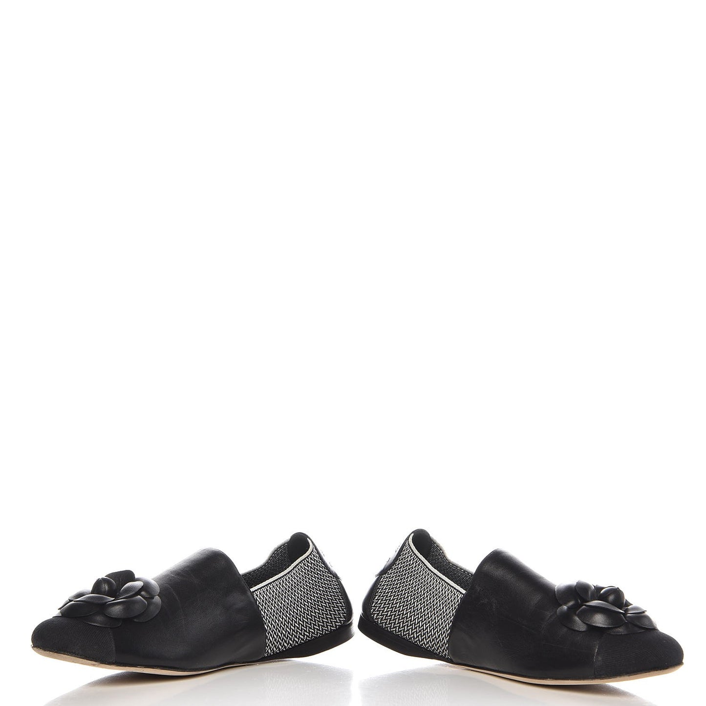 Lambskin Fabric Camellia Moccasin Flats 41 Black White