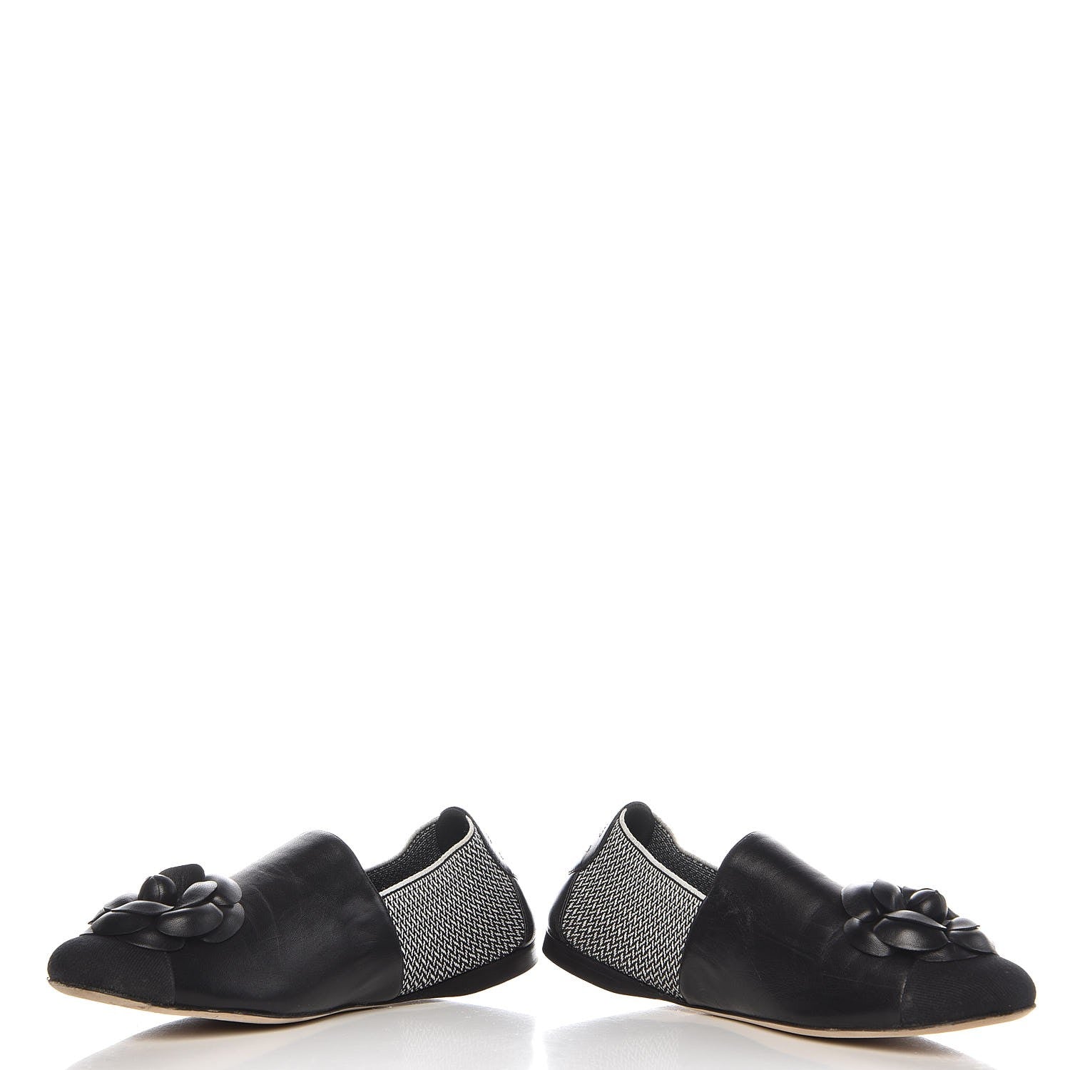 Chanel Lambskin Fabric Camellia Moccasin Flats 41 Black White 6 of 10