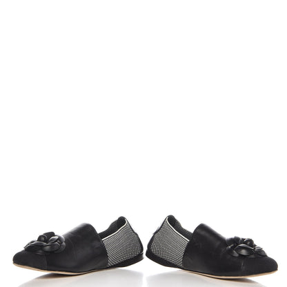 Chanel Lambskin Fabric Camellia Moccasin Flats 41 Black White 6 of 10