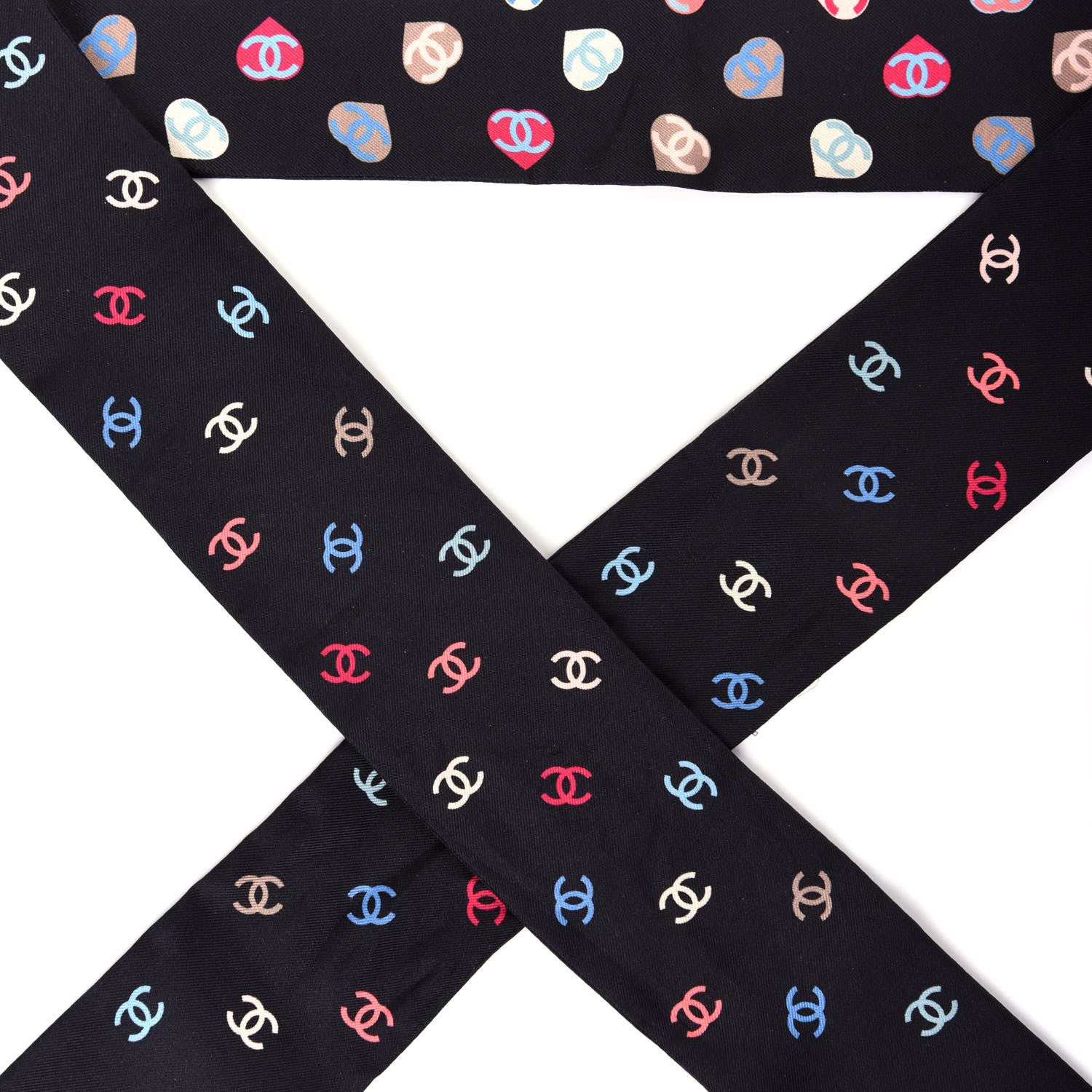 Chanel Silk Heart CC Slim Bandeau Scarf Black 2 of 5