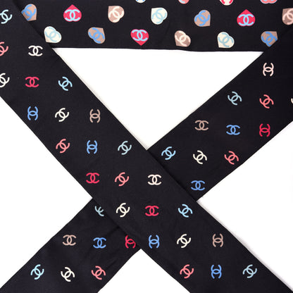 Chanel Silk Heart CC Slim Bandeau Scarf Black 2 of 5