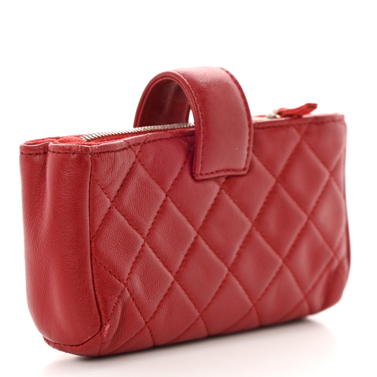 Lambskin Quilted Mini Phone Holder Clutch Red