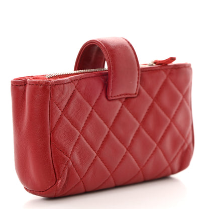 Chanel Lambskin Quilted Mini Phone Holder Clutch Red 3 of 13
