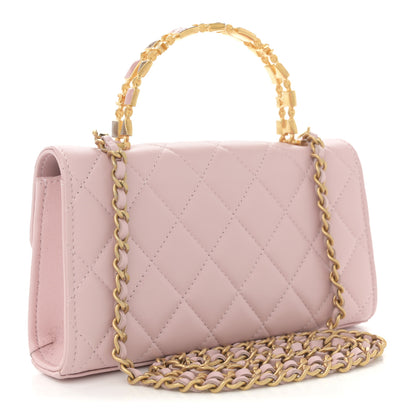 Chanel Lambskin Enamel Quilted Top Handle Flap Phone Holder With Chain Pink 3 of 10