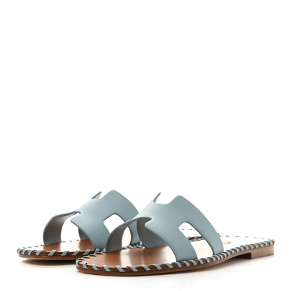 Hermes Calfskin Braided Oran Sandals 35.5 Vert D'Eau 3 of 9
