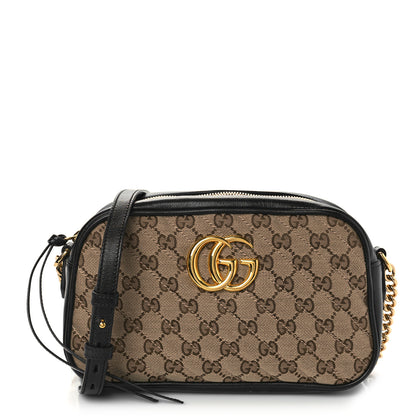 Gucci Monogram Matelasse Diagonal Small GG Marmont Chain Shoulder Bag Beige Black 1 of 10
