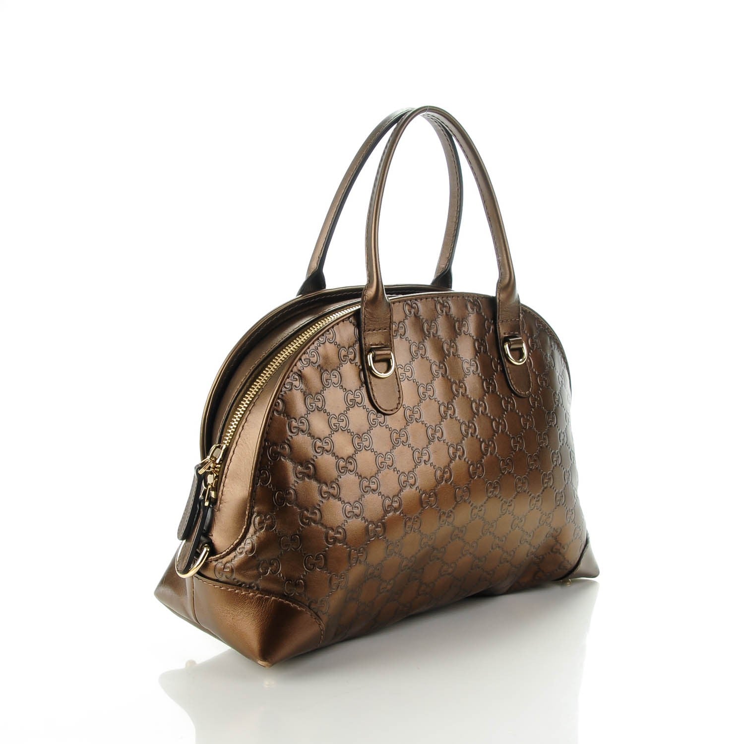 Gucci Metallic Guccissima Heart Bit Charm Dome Satchel Bronze 3 of 12