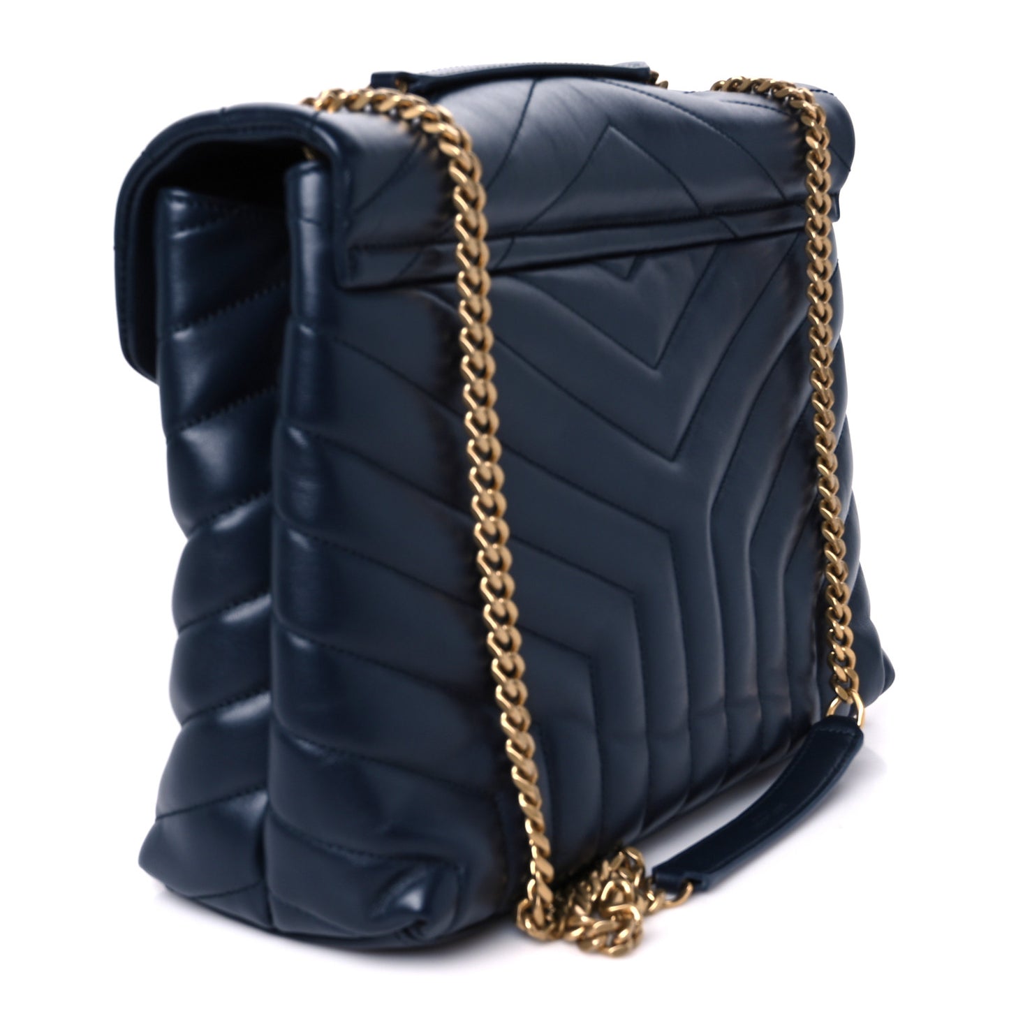 Calfskin Y Quilted Monogram Medium Loulou Chain Satchel Deep Marine