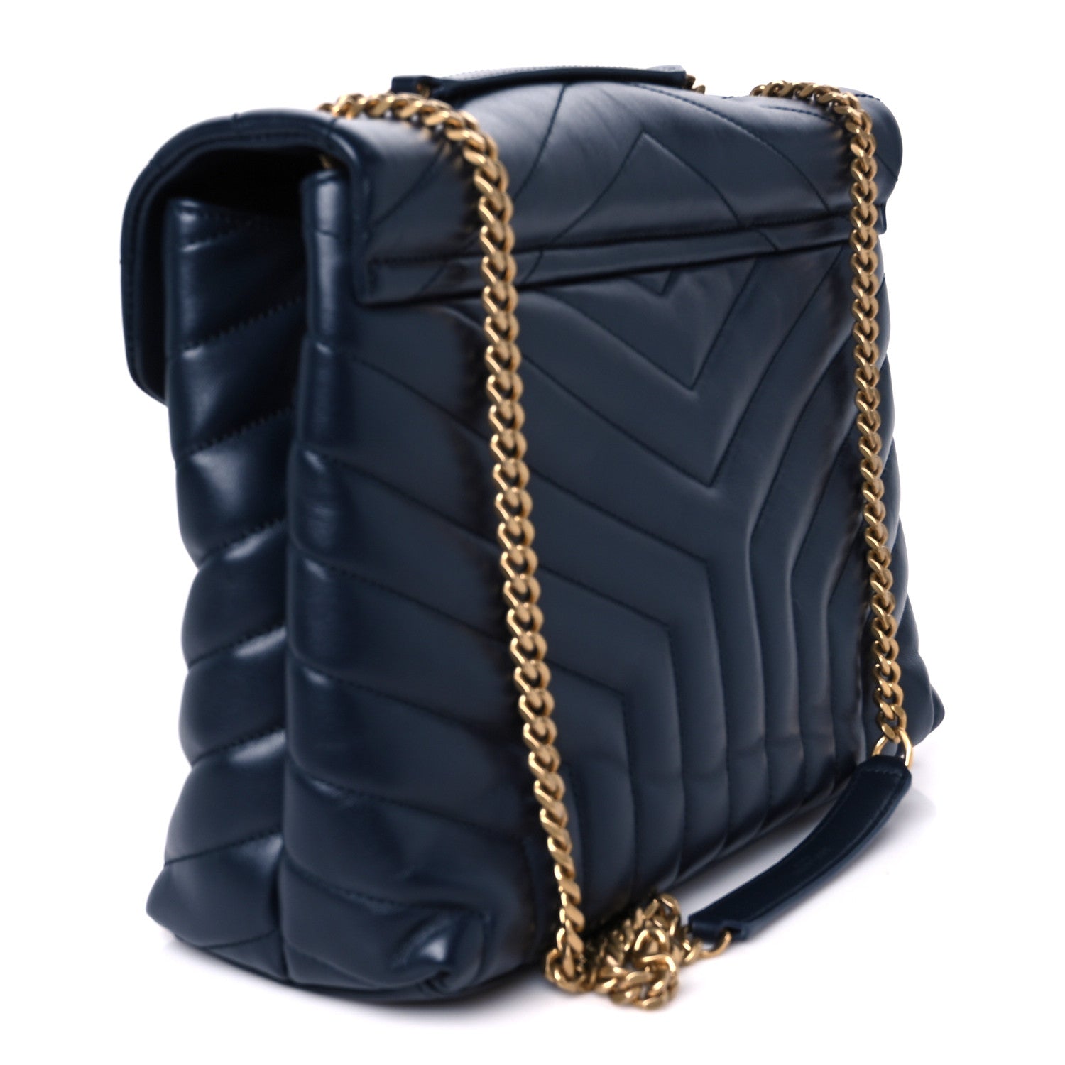 Saint Laurent Calfskin Y Quilted Monogram Medium Loulou Chain Satchel Deep Marine 3 of 11