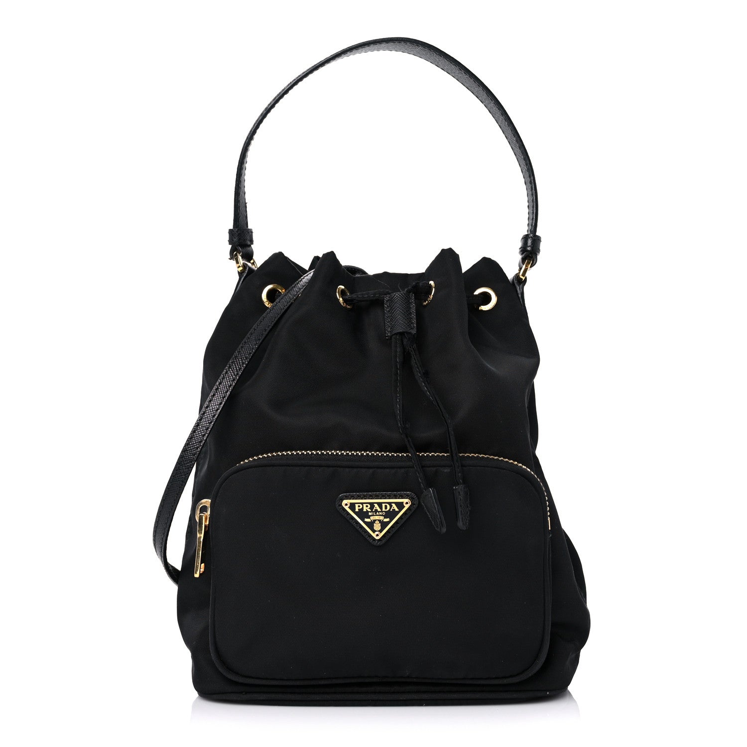 Prada Saffiano Tessuto Nylon Mini Bucket Crossbody Bag Black 1 of 18