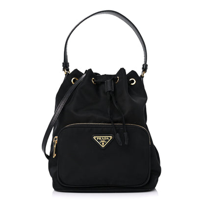 Prada Saffiano Tessuto Nylon Mini Bucket Crossbody Bag Black 1 of 18