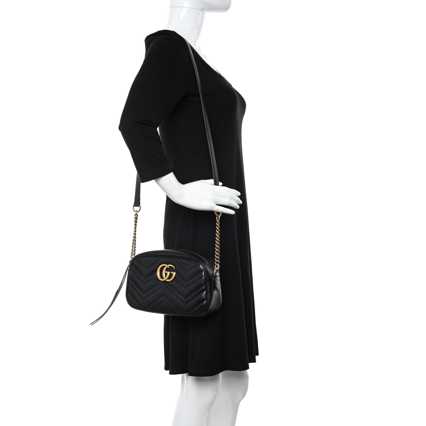 Calfskin Matelasse Small GG Marmont Chain Shoulder Bag Black