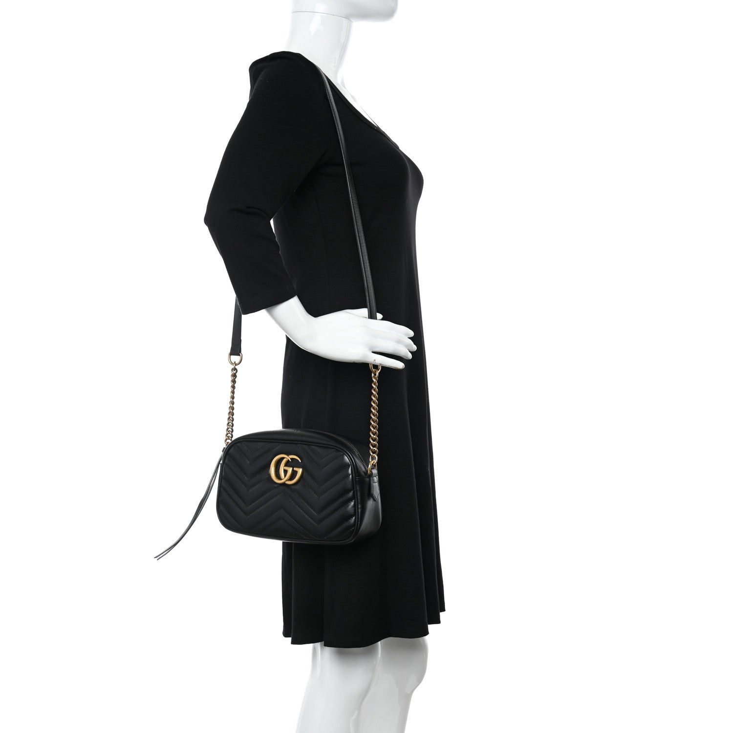 Gucci Calfskin Matelasse Small GG Marmont Chain Shoulder Bag Black 2 of 10
