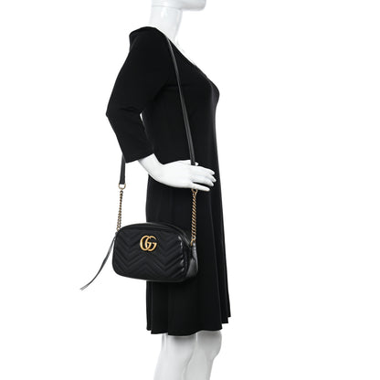 Gucci Calfskin Matelasse Small GG Marmont Chain Shoulder Bag Black 2 of 10
