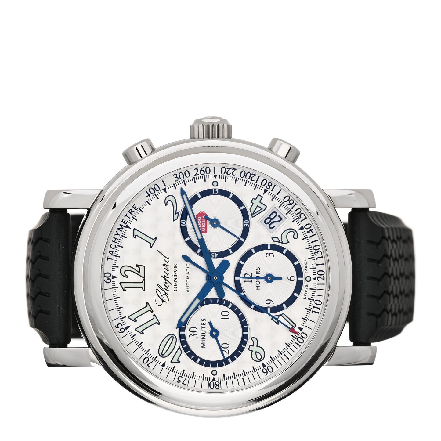Stainless Steel Rubber 39mm Mille Miglia Chronograph Automatic Watch Silver