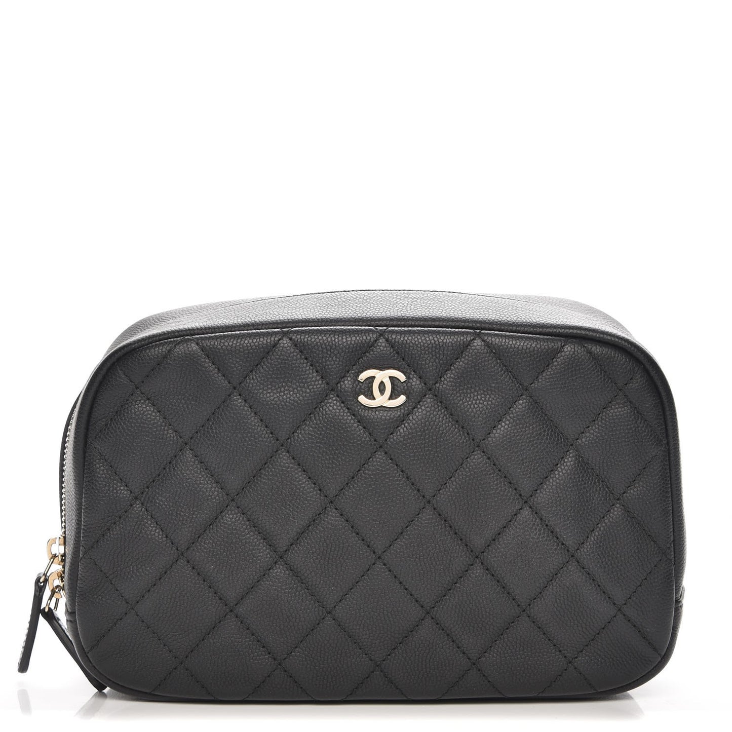Caviar Quilted Curvy Pouch Cosmetic Case Black