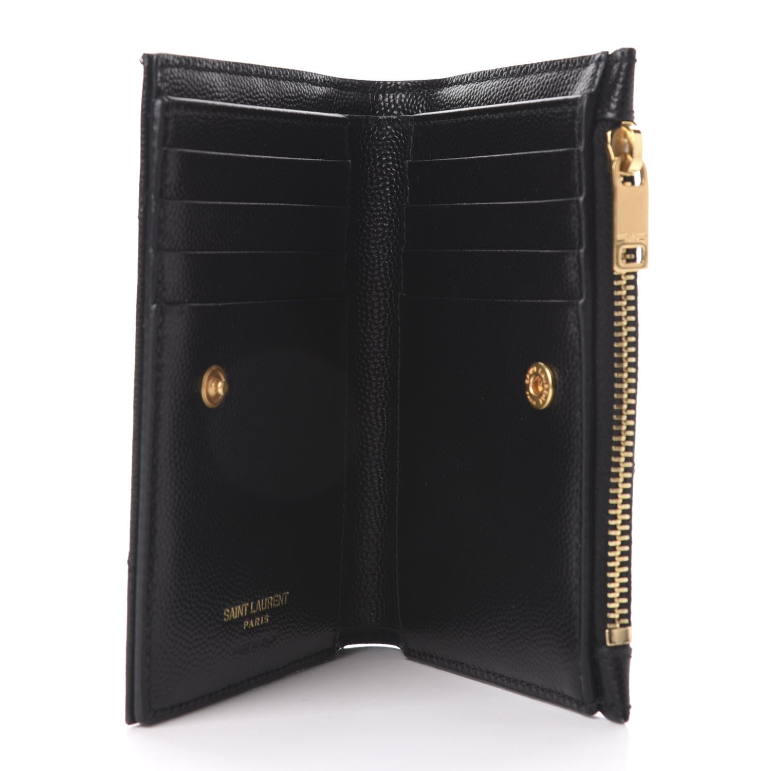 Saint Laurent Grain De Poudre Matelasse Chevron Monogram Zipped Two-Part Wallet Black 5 of 6