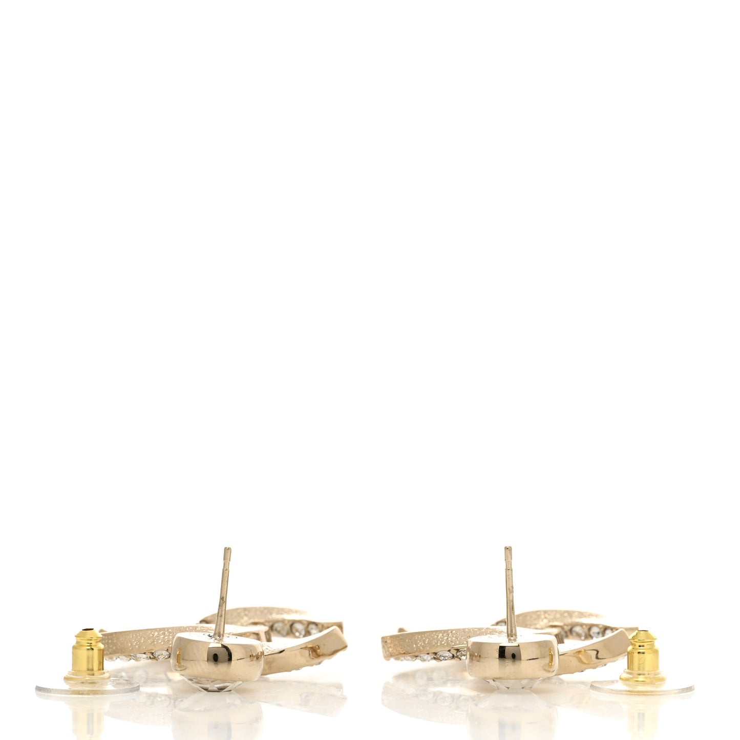 Metal Crystal CC Drop Earrings Gold