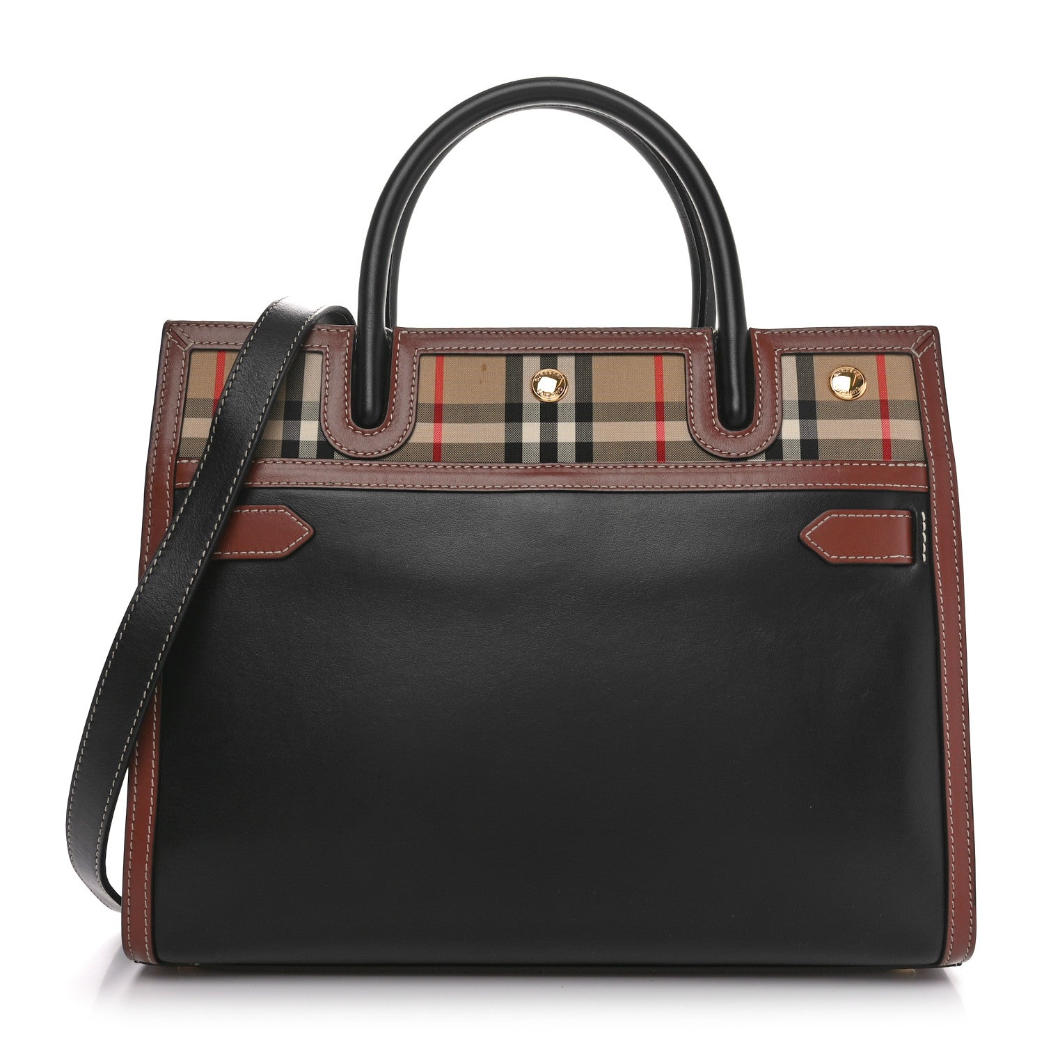 Burberry Calfskin Vintage Check Small Two Handle Title Bag Black 1 of 9