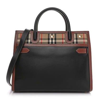 Burberry Calfskin Vintage Check Small Two Handle Title Bag Black 1 of 9