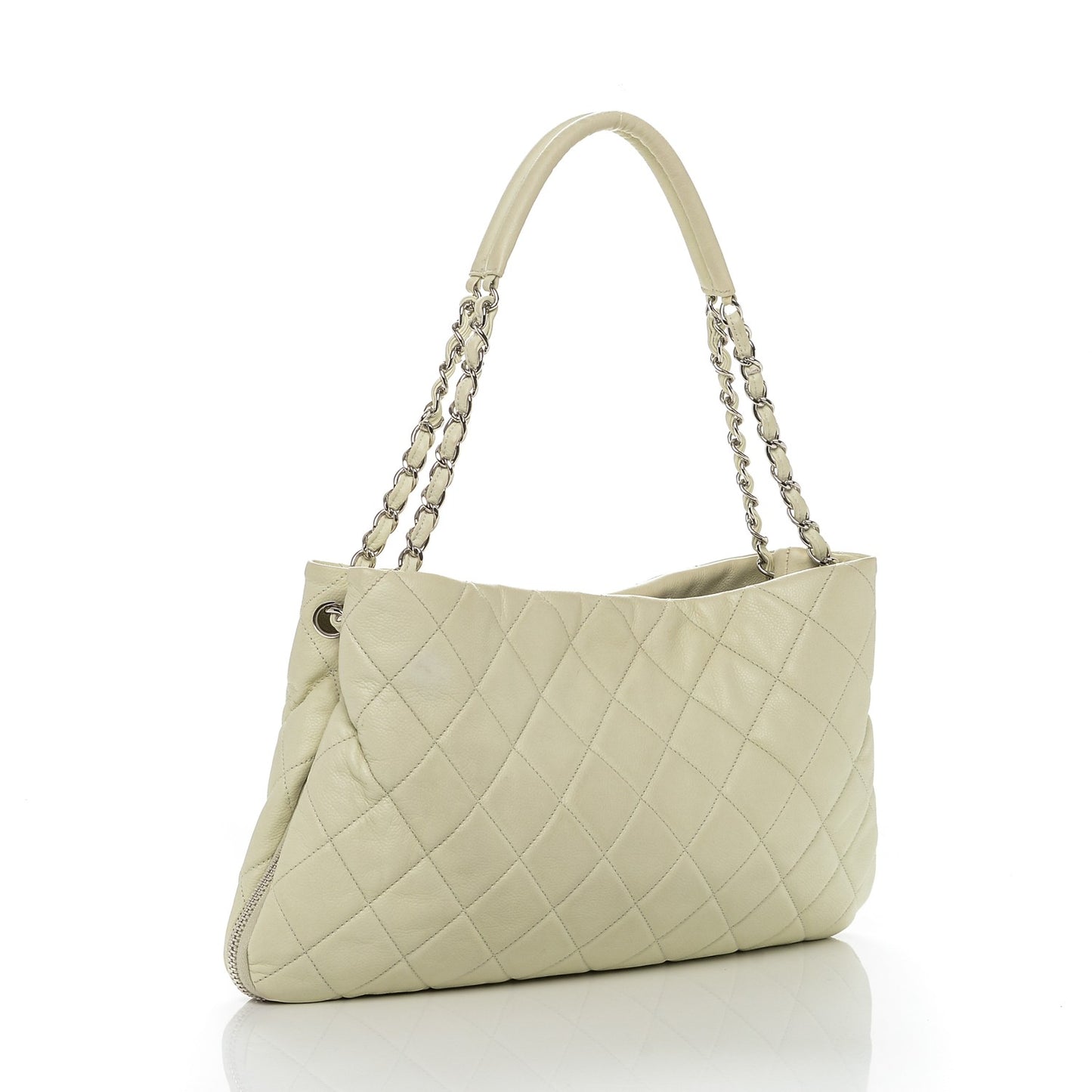 Caviar Quilted Expandable Zip Shoulder Bag White