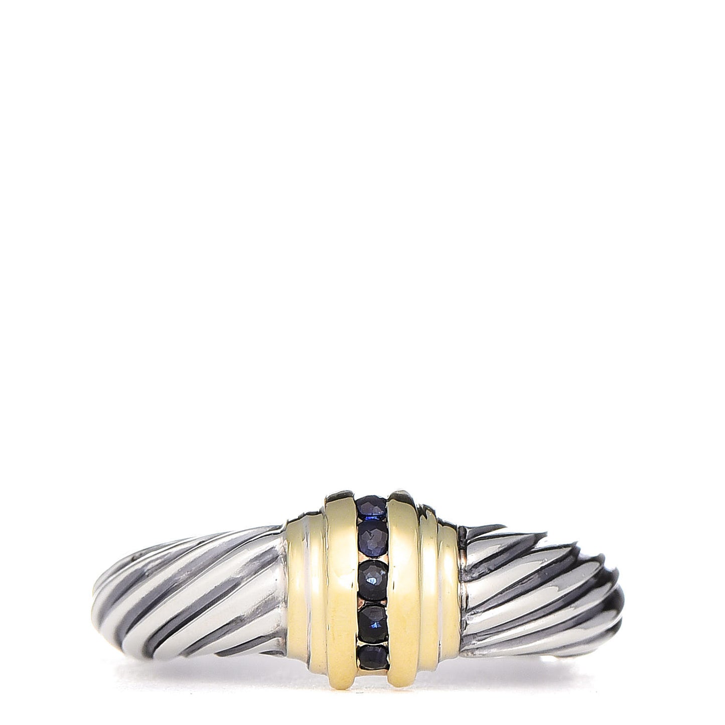 Sterling Silver 14K Yellow Gold Black Diamond Cable Station Ring 51 5.75