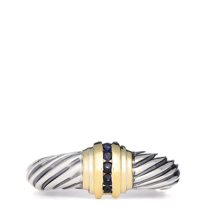 David Yurman Sterling Silver 14K Yellow Gold Black Diamond Cable Station Ring 51 5.75 1 of 5