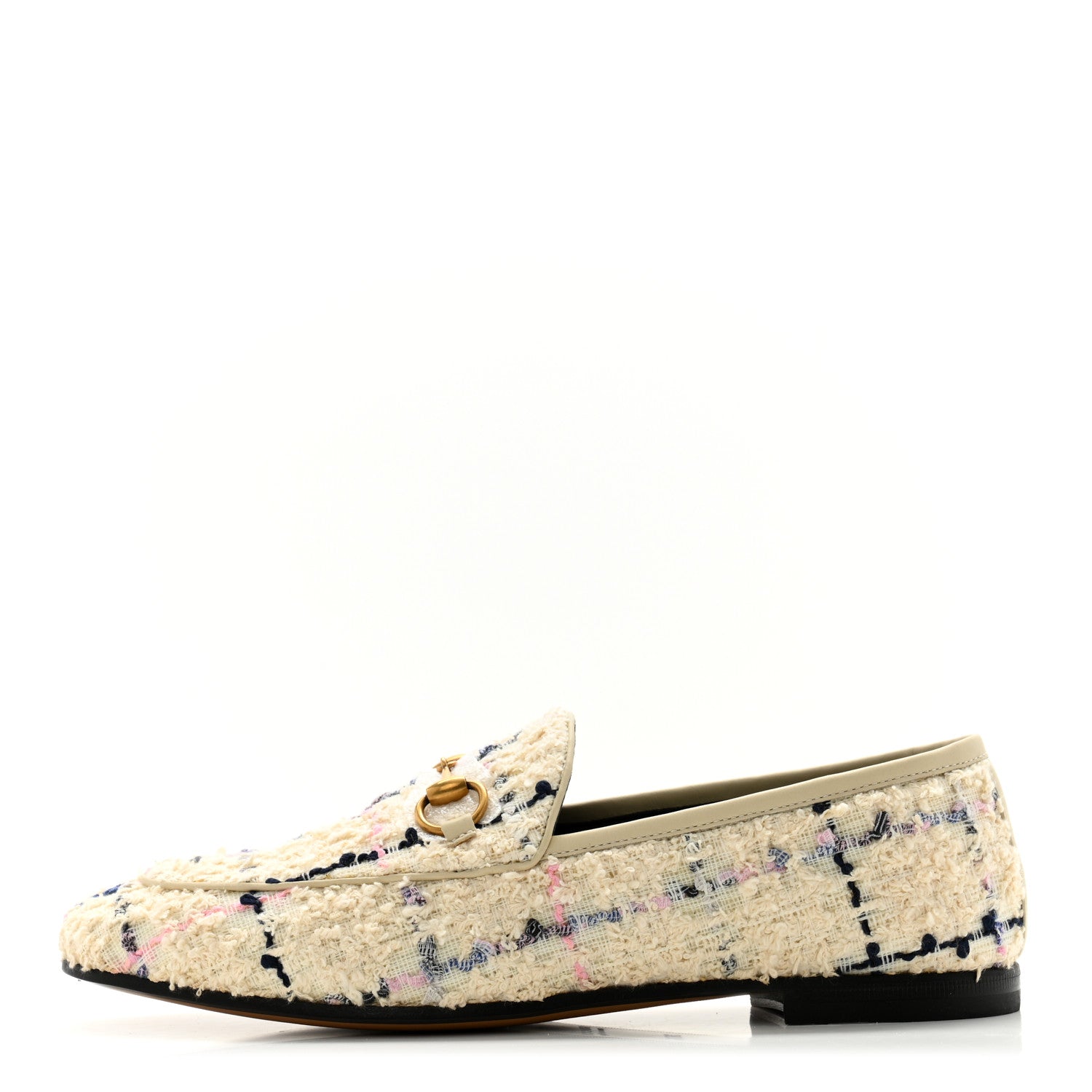 Gucci Wool Tweed Boucle Horsebit Womens Jordaan Loafers 36.5 Ivory 1 of 10