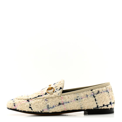 Gucci Wool Tweed Boucle Horsebit Womens Jordaan Loafers 36.5 Ivory 1 of 10