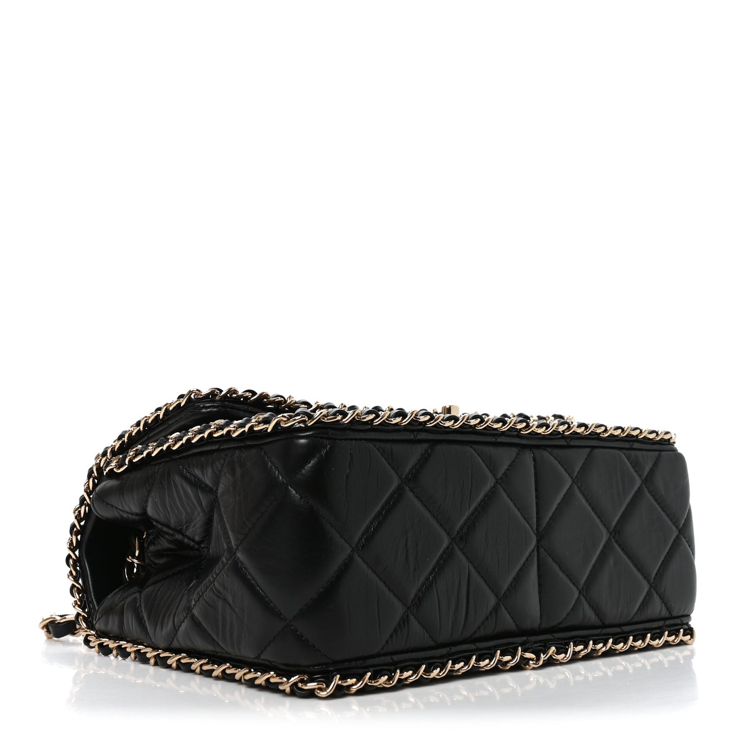 Crumpled Calfskin Medium Chain All Over Flap Black