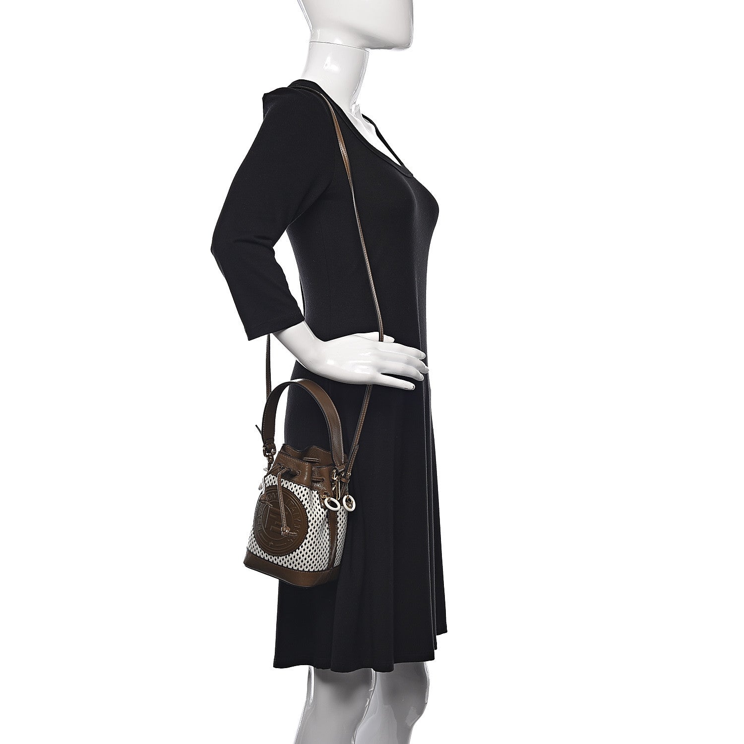 Fendi Vitello Liberty Glossy Lambskin F is Fendi Perforated Mini Mon Tresor Bucket Bag White Ice Rust Maya 2 of 9
