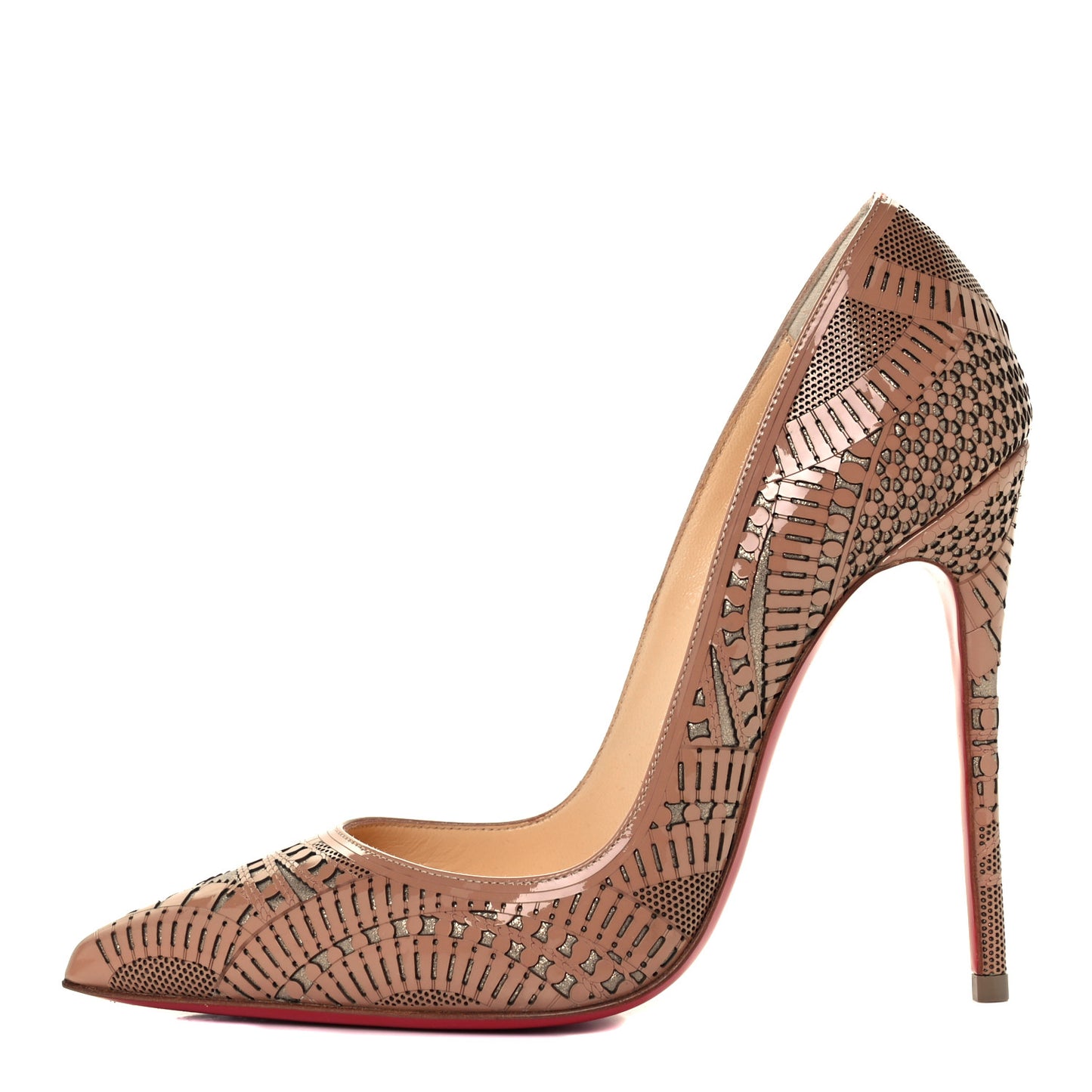 Patent Suede Burma Laser Cut Kristali 120 Pumps 36 Nude