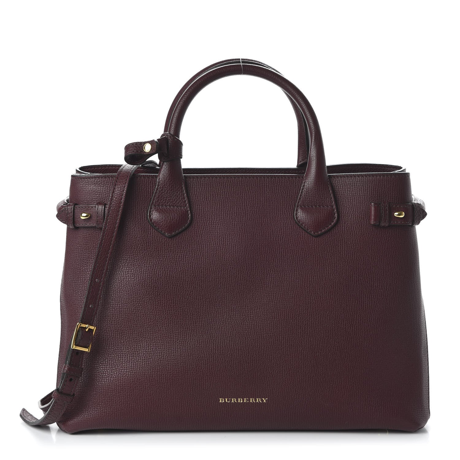 Burberry Grainy Calfskin House Check Medium Banner Tote Mahogany Red 1 of 9