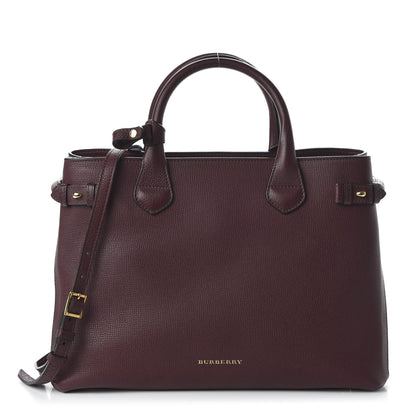 Burberry Grainy Calfskin House Check Medium Banner Tote Mahogany Red 1 of 9