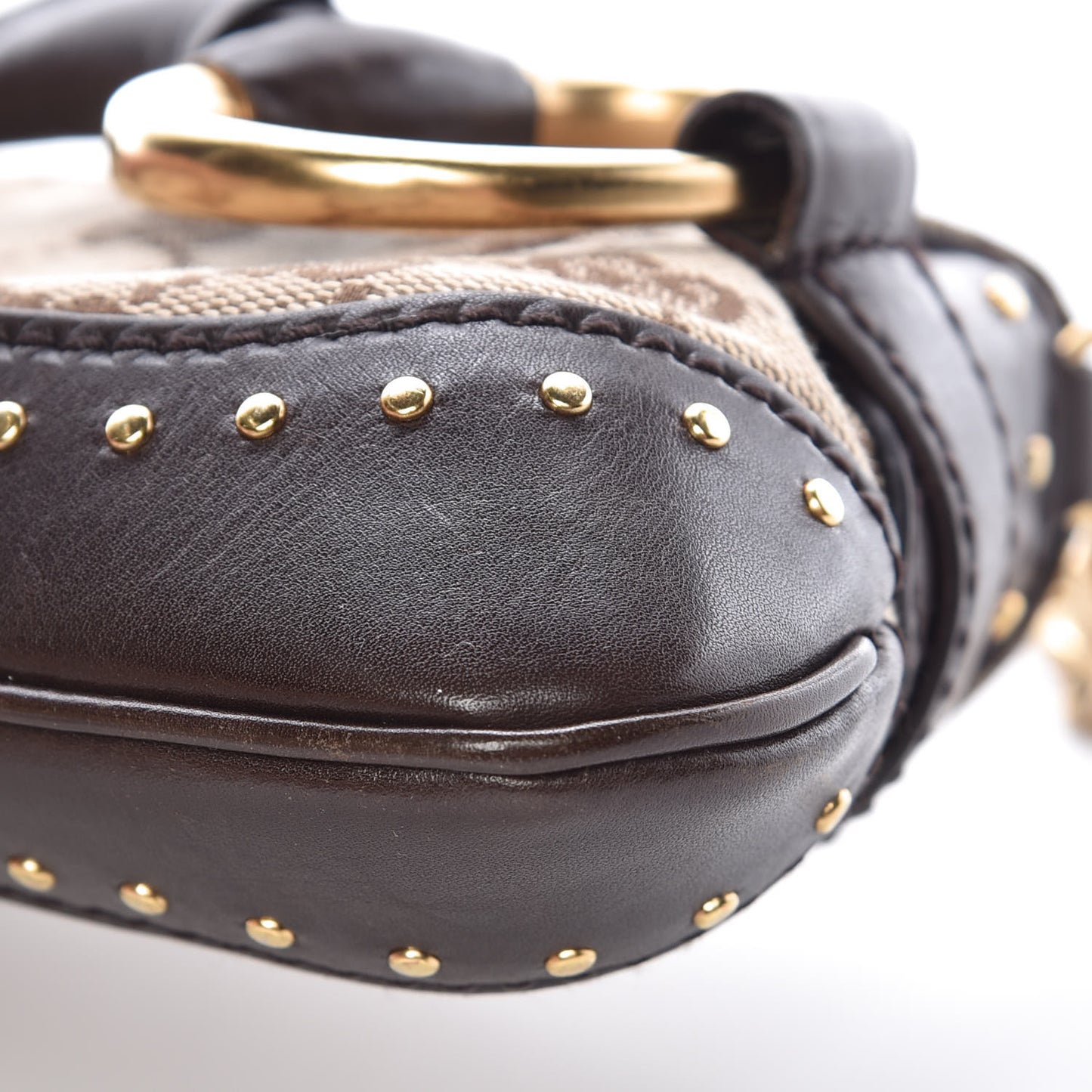 Monogram Studded Horsebit Clutch Dark Brown