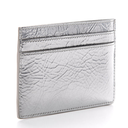Saint Laurent Textured Patent Metallic Matelasse Chevron Monogram Credit Card Case Argento 2 of 5