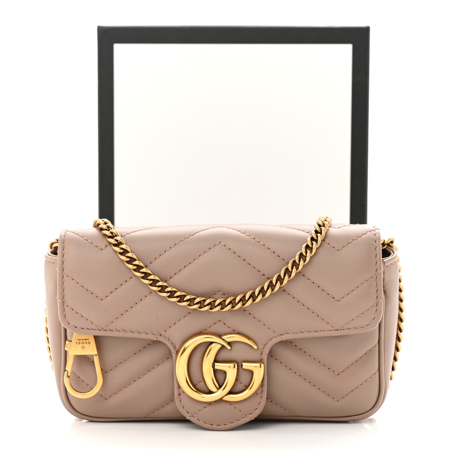 Gucci Calfskin Matelasse Super Mini GG Marmont Shoulder Bag Porcelain Rose 12 of 12