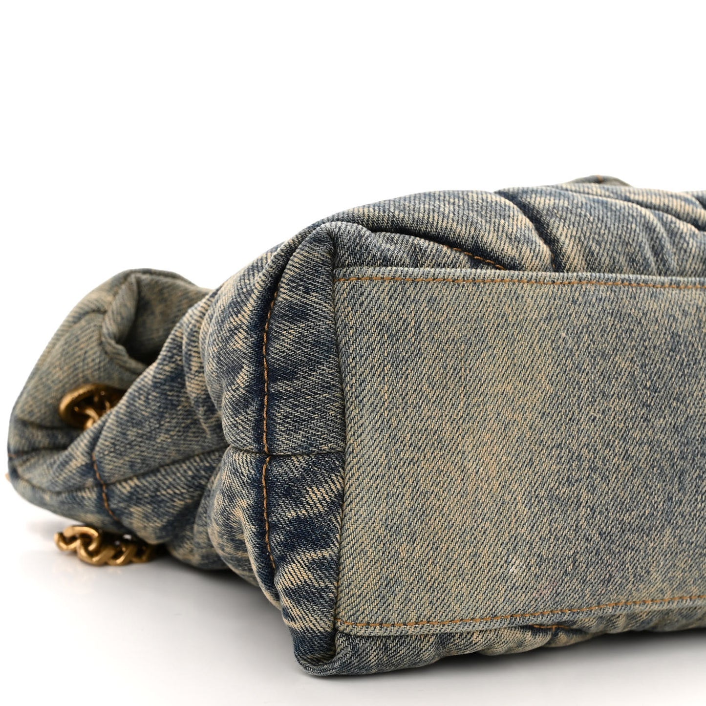 Denim Quilted Small Loulou Puffer Monogram Chain Satchel Rodeo Blue