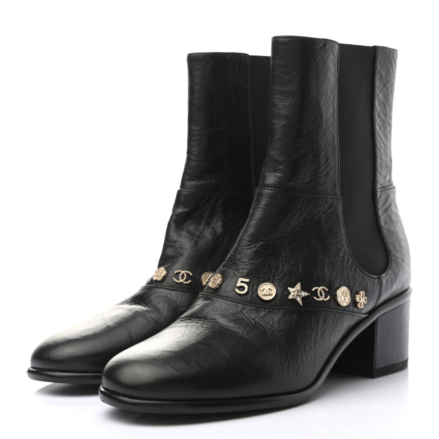Tumbled Calfskin Short Boots 37 Black