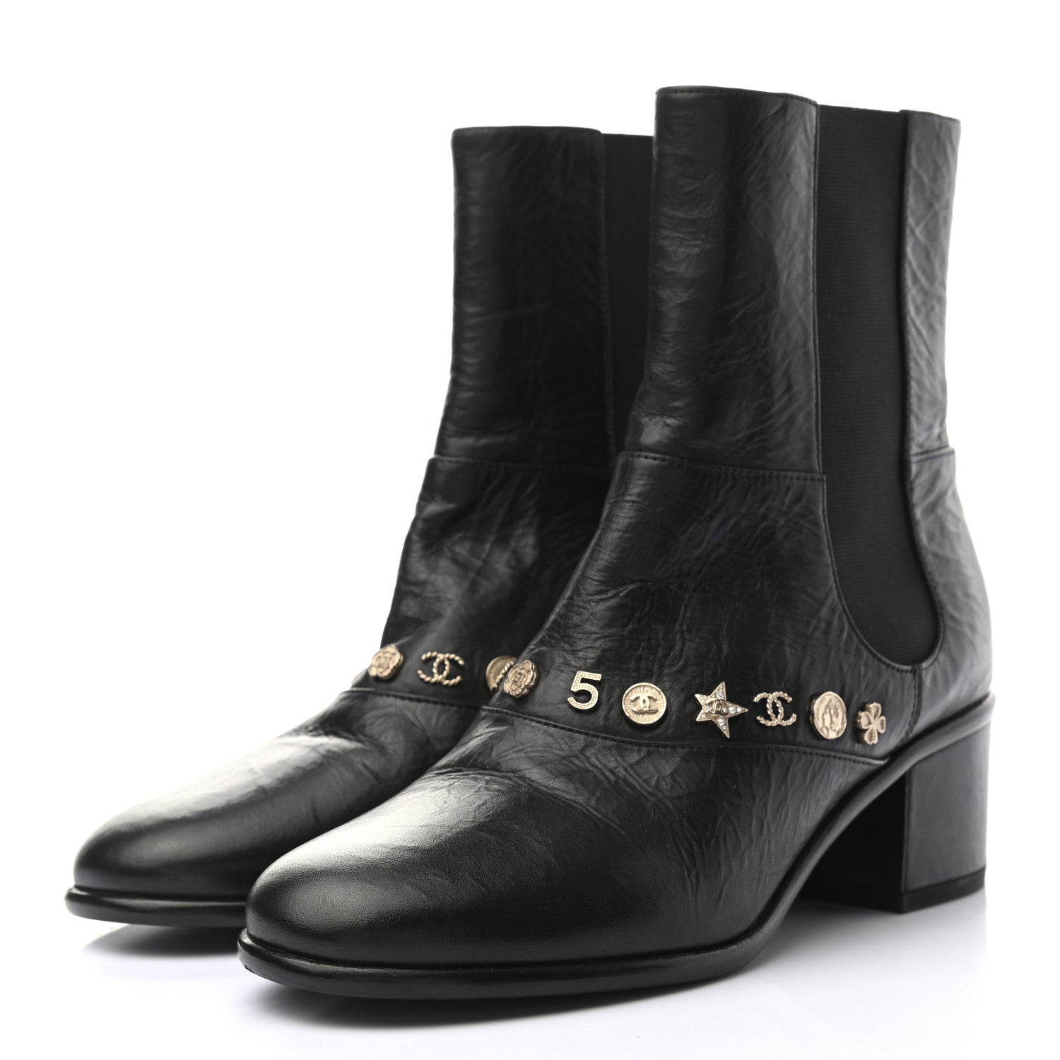Chanel Tumbled Calfskin Short Boots 37 Black 3 of 9