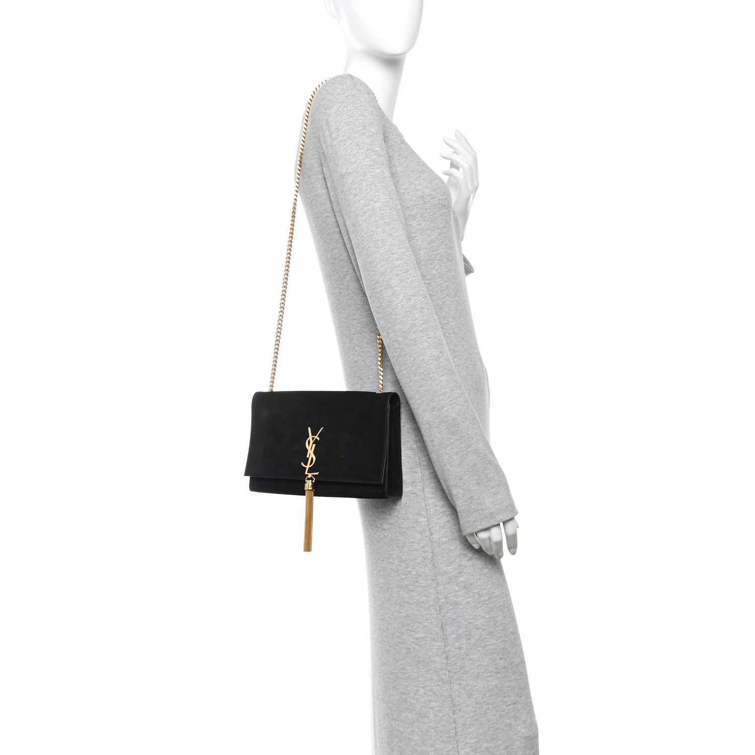 Saint Laurent Suede Medium Classic Monogram Kate Tassel Satchel Black 2 of 12