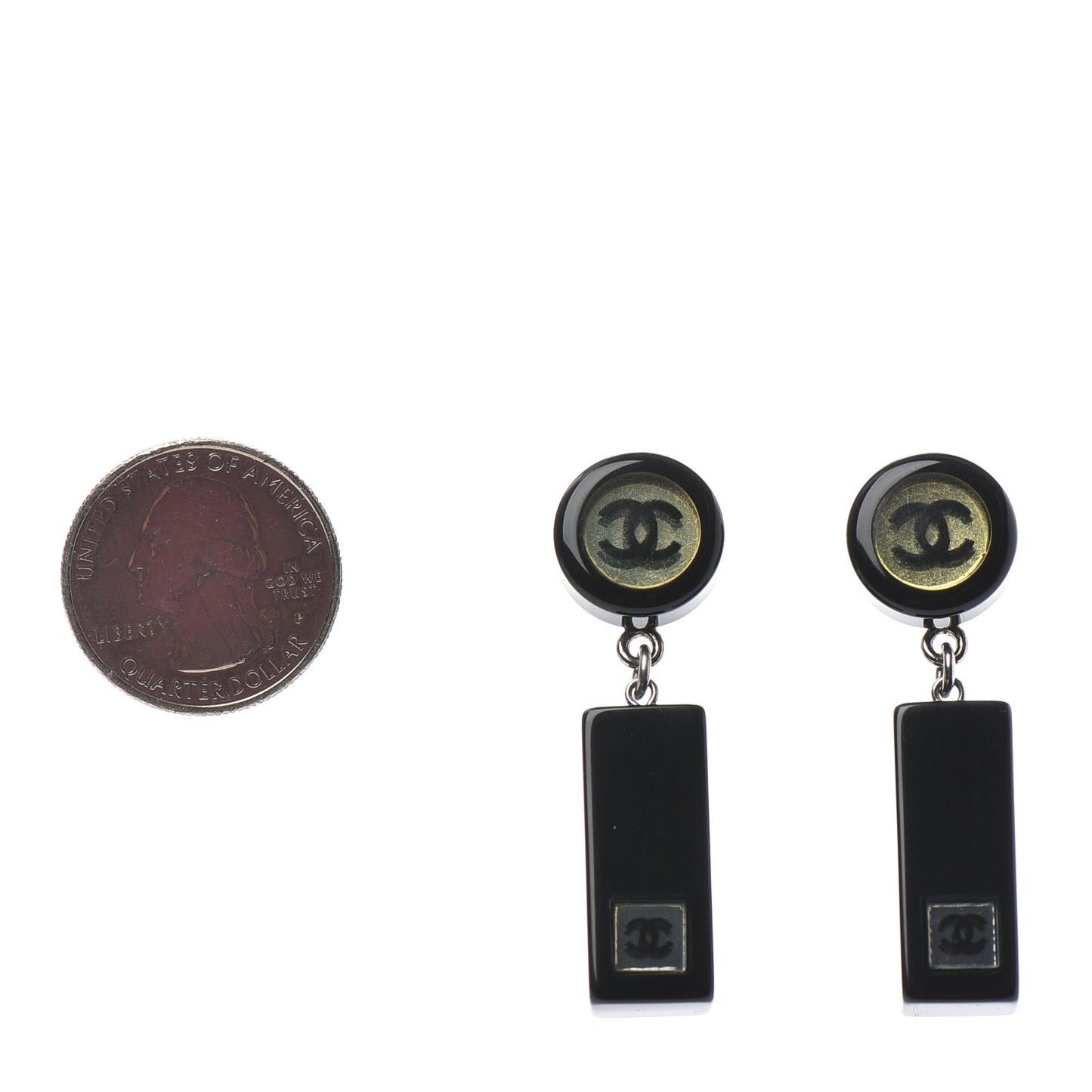 Lucite CC Square Charm Earrings Black