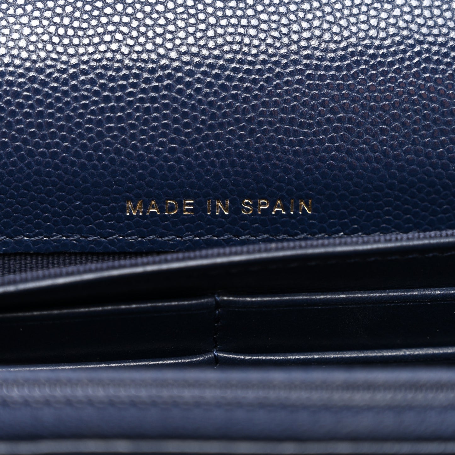 Caviar Quilted Crystal Long Flap Wallet Navy Blue
