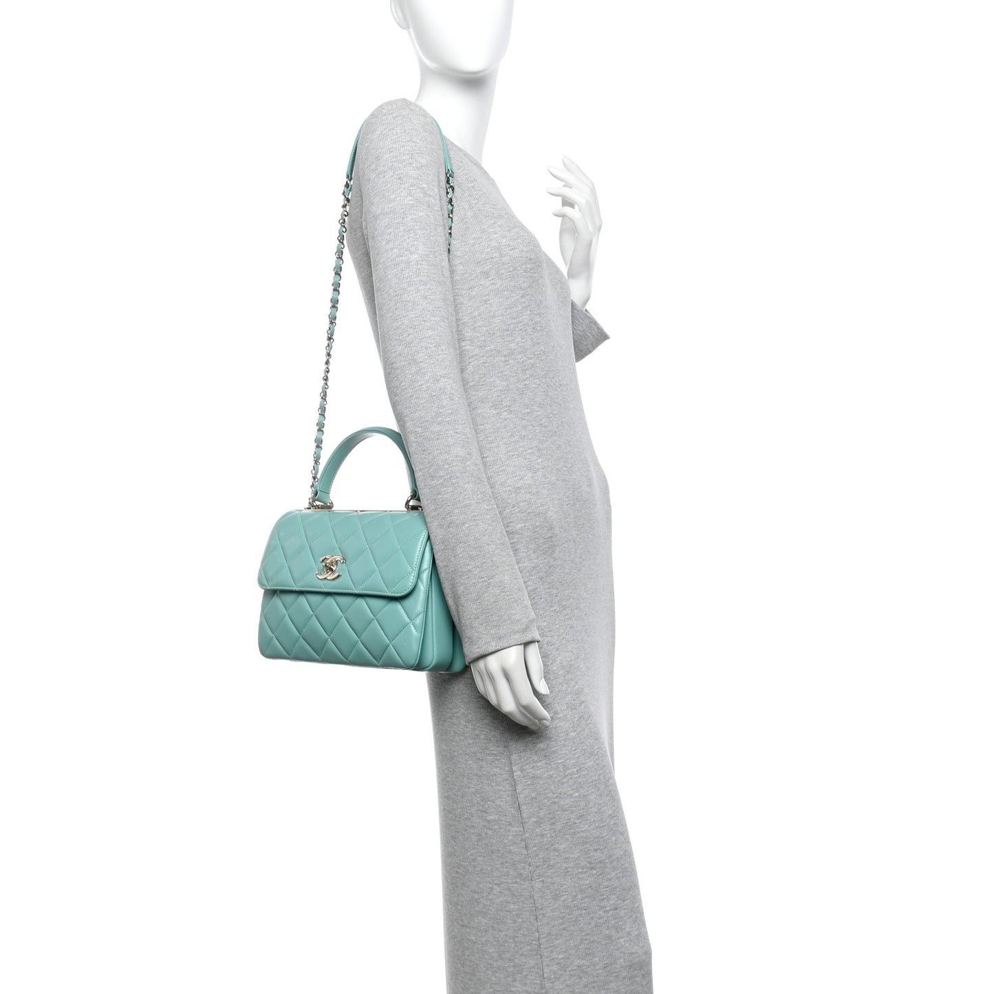 Lambskin Quilted Small Trendy CC Flap Dual Handle Bag Turquoise